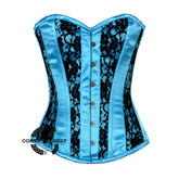 Baby Blue Satin With Black Net Gothic Overbust Burlesque Corset